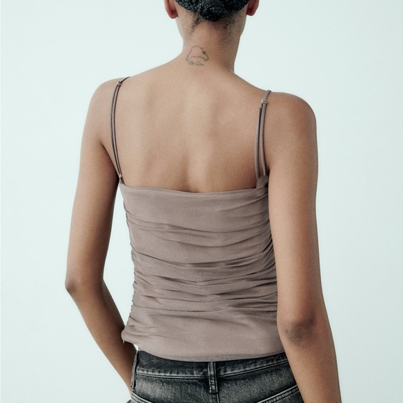 Zara NWT draped tulle spaghetti strap mesh thick corset top - Picture 3 of 6